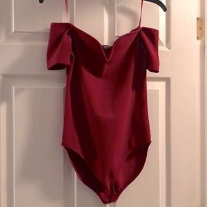 Red off-the-shoulder bodysuit